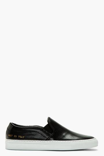 Woman By Common Projects Black Leather Perforated Slip-on Shoes
