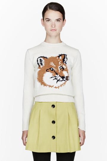 Maison Kitsune Cream Lambswool Fox Head Sweater