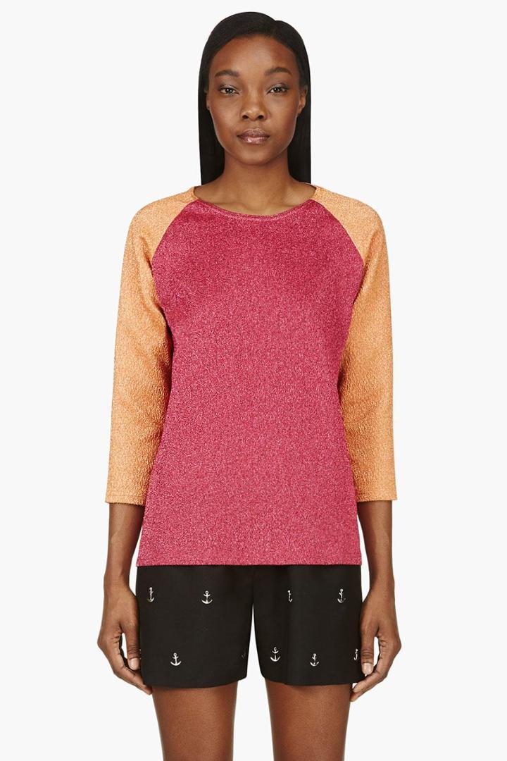 Roseanna Fuchsia And Orange Colorblocked Sparkle Top