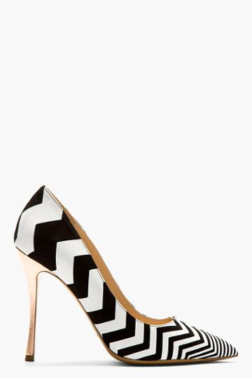 Nicholas Kirkwood Black And White Suede Chevron Pumps