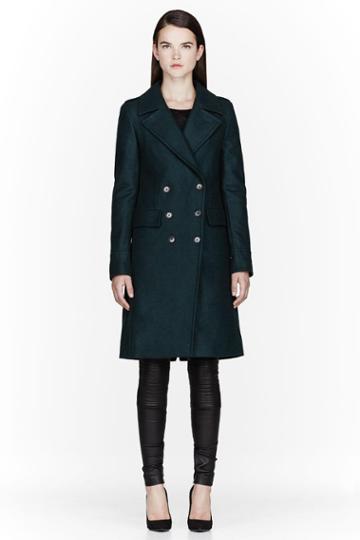 Blk Dnm Green Wool Double-breasted Military Coat