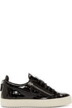 Giuseppe Zanotti Black Patent Croc Embossed Zip Sneakers