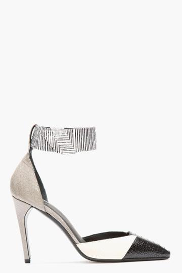 Mugler Black And White Patchworked Leather Ankle Strap Pumps