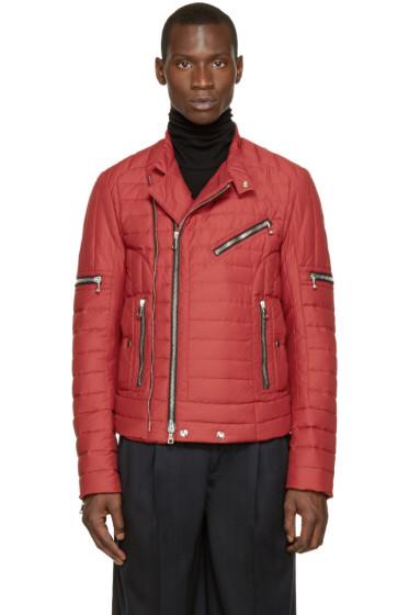 Balmain Red Quilted Biker Jacket