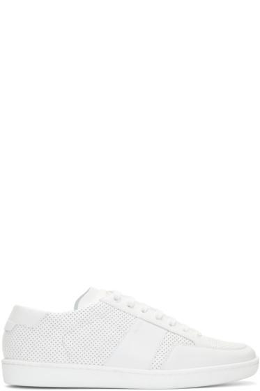 Saint Laurent White Perforated Leather Sneakers
