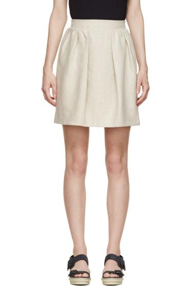 Carven Beige Linen Pleated Skirt