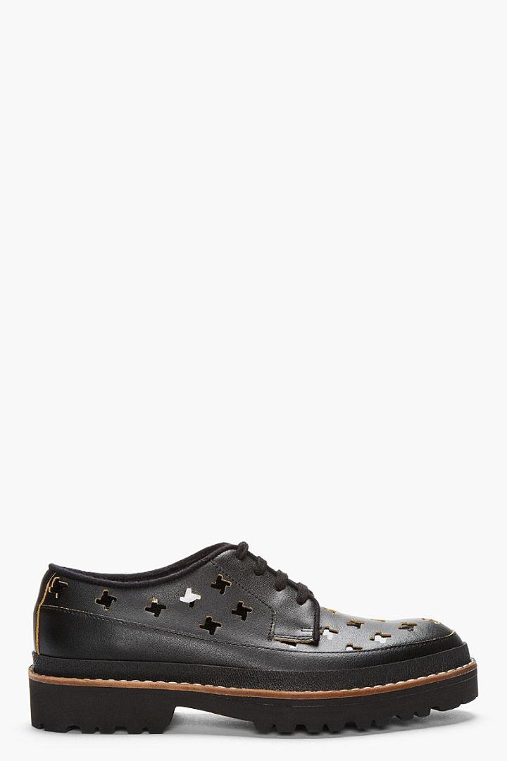 Marni Black Leather Patent Cut-out Derbys