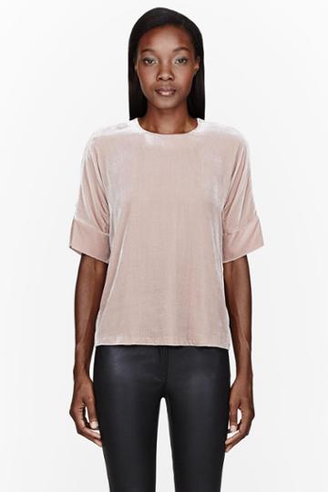 J Brand Ready To Wear Dusty Rose Silk Velvet Daisy Blouse