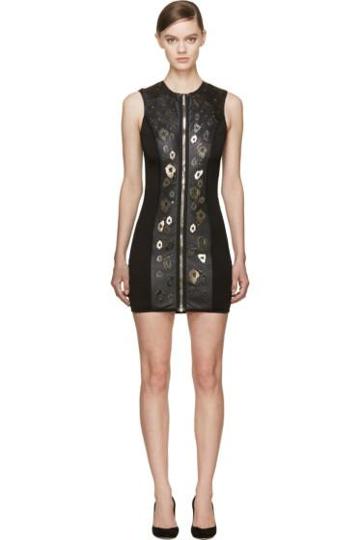 Anthony Vaccarello Black Leather Zip-front Biker Dress