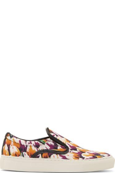 Mother Of Pearl Magenta Tulip Print Achilles Slip-on Sneakers