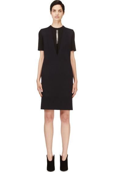 Calvin Klein Collection Navy Cashmere Plaited Tech Nuria Dress