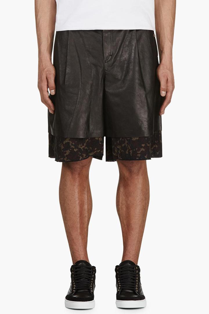 Yang Li Black Leather And Tapestry Layered Shorts