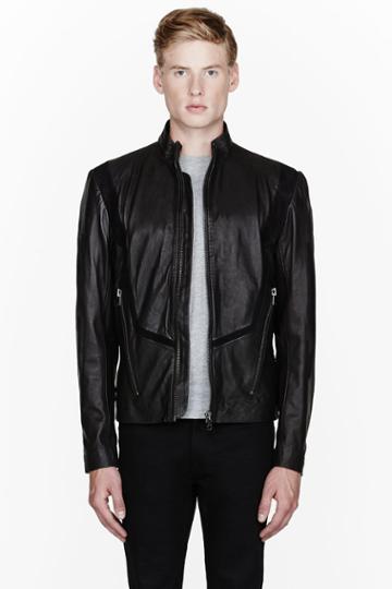 Diesel Black Gold Black Leather And Suede Jacket
