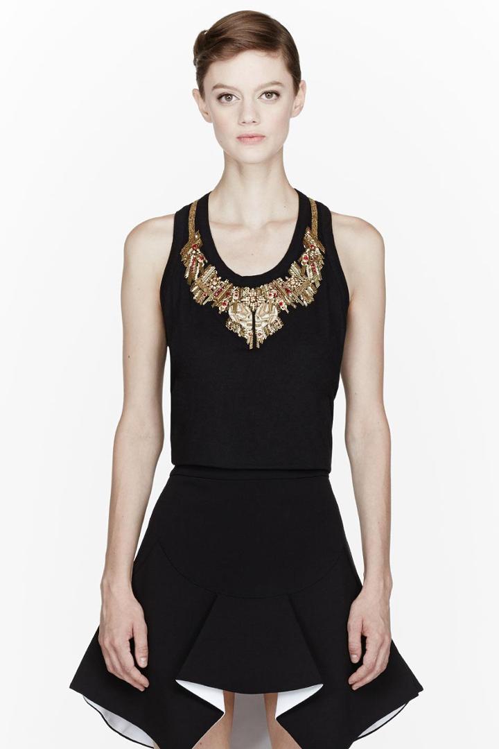 Alexander Mcqueen Black Gold-embroidered Glory Vest Tank