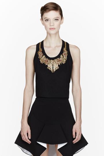 Alexander Mcqueen Black Gold-embroidered Glory Vest Tank