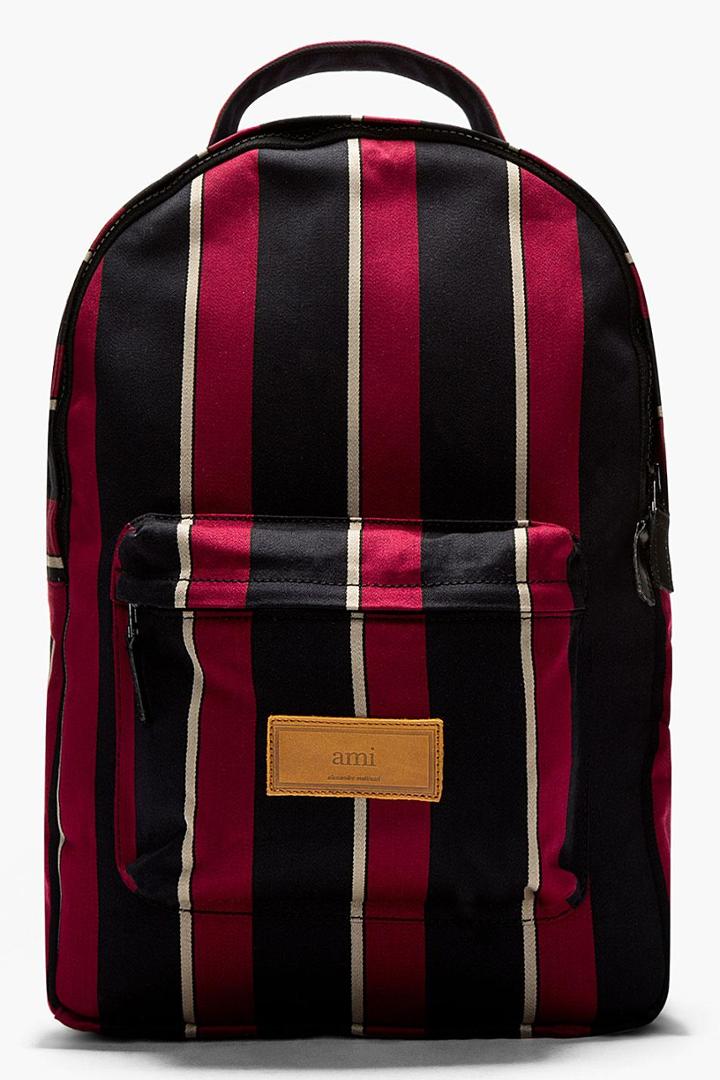 Ami Burgundy Striped Twill Padded Backpack