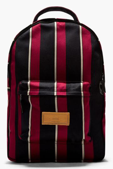 Ami Burgundy Striped Twill Padded Backpack