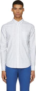 Band Of Outsiders White And Blue Pinstriped Logo Shirt