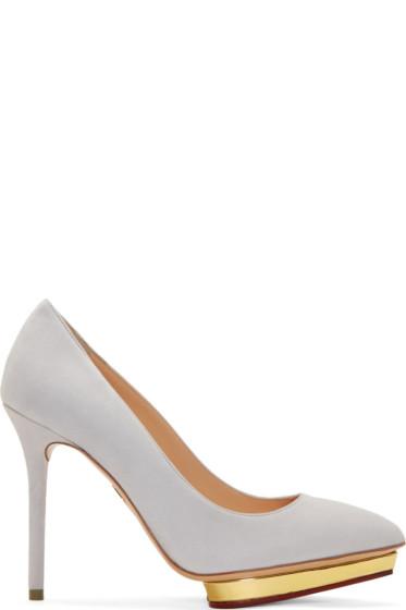 Charlotte Olympia Grey Suede Debbie Pumps