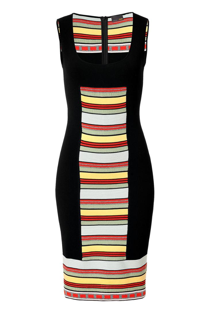 Fendi Fendi Black/multicolored Striped Panel Knit Dress