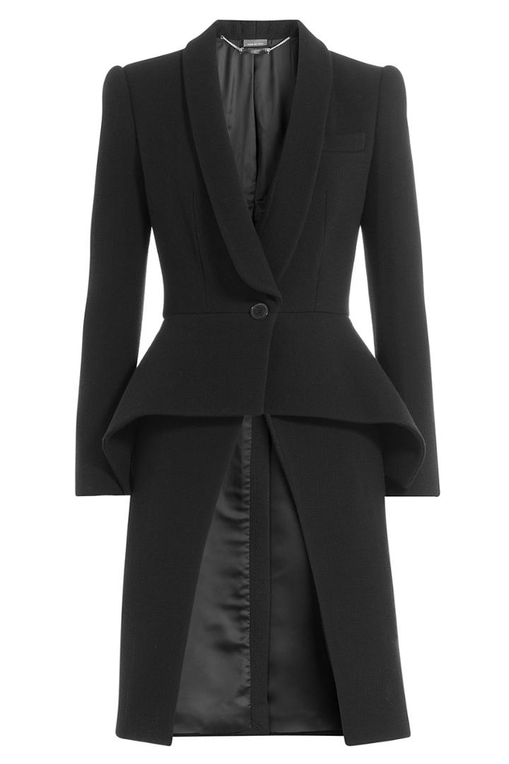 Alexander Mcqueen Alexander Mcqueen Wool Coat With Shawl Collar And Peplum - Black