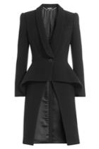 Alexander Mcqueen Alexander Mcqueen Wool Coat With Shawl Collar And Peplum - Black