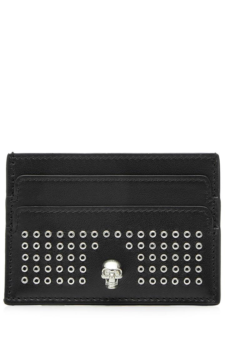 Alexander Mcqueen Alexander Mcqueen Embellished Leather Card Holder - Black