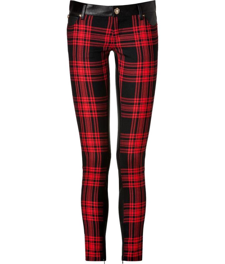 Fausto Puglisi Wool/leather Tartan Pants In Black