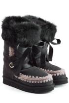 Mou Mou Lace Front Sheepskin Boots With Fur Cuff