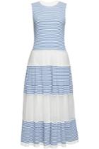 Red Valentino Red Valentino Striped Cotton Maxi Dress With Point D'esprit Tulle
