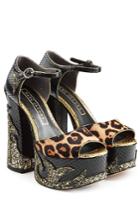 Marc Jacobs Marc Jacobs Leather Platform Sandals With Calf Hair And Glitter