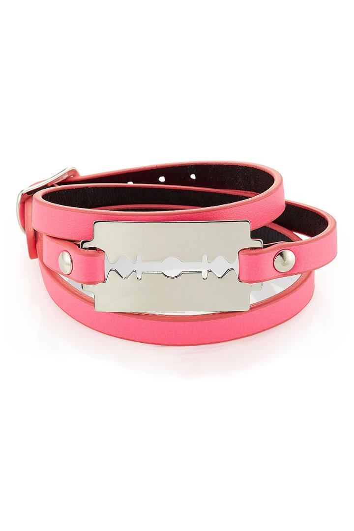 Mcq Alexander Mcqueen Mcq Alexander Mcqueen Leather Bracelet With Razor Blade Motif - Pink