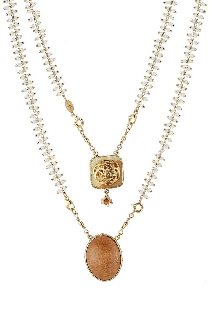 Gas Bijoux Gas Bijoux Necklace With Mother Of Pearl, Wood And Glass