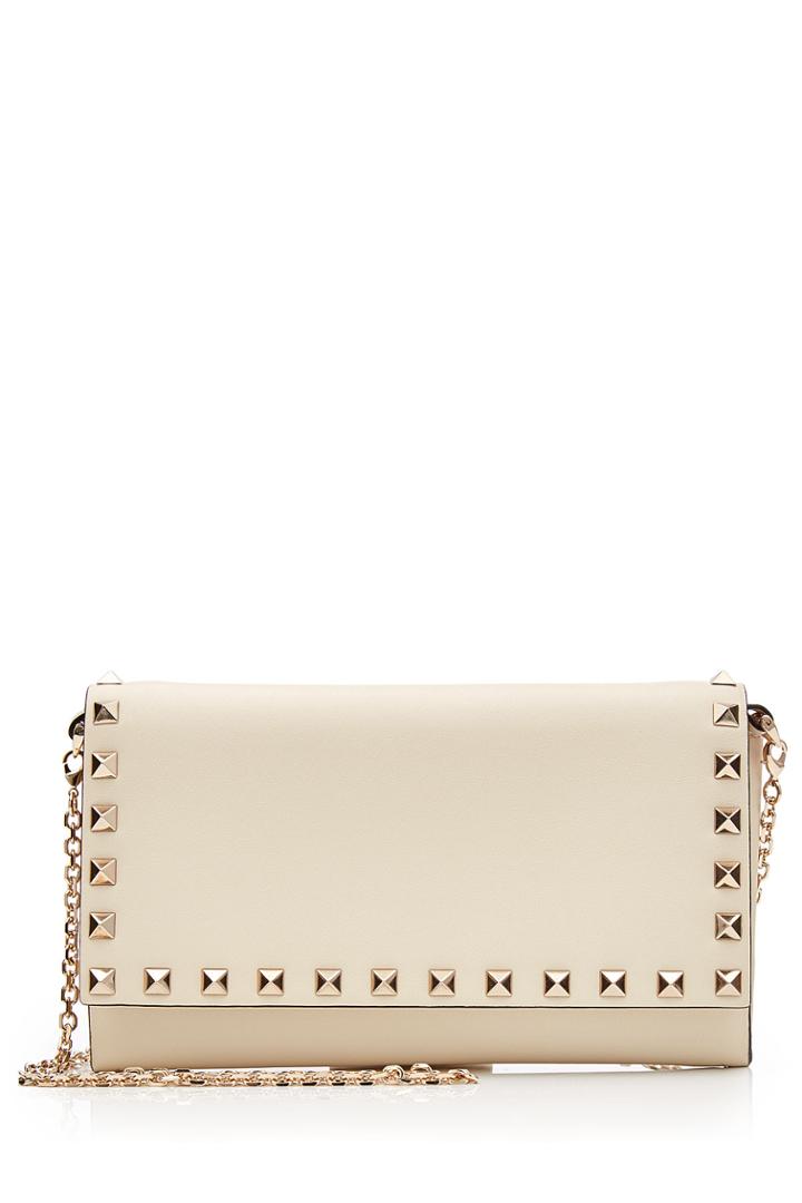 Valentino Valentino Rockstud Leather Wallet On Chain - White