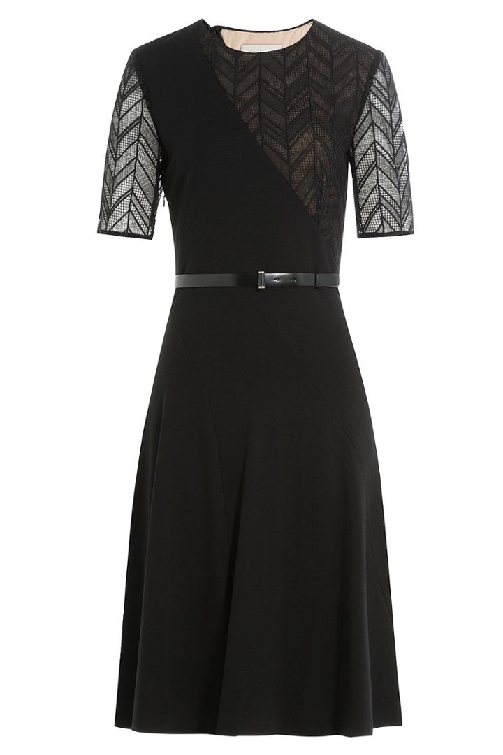 Jason Wu Jason Wu Ponte/herringbone Lace Short Sleeve Day Dress With Belt