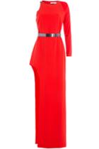 Halston Heritage Halston Heritage Asymmetric Floor Length Gown With Metallic Belt