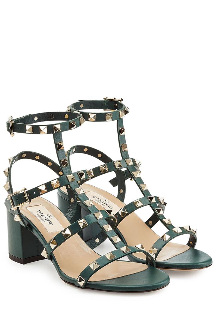 Valentino Valentino Leather Rockstud Sandals - Green