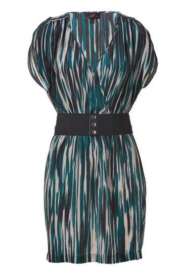 Akiko Akiko Teal Rain Stream Belted Silk Surplus Dress - Blue