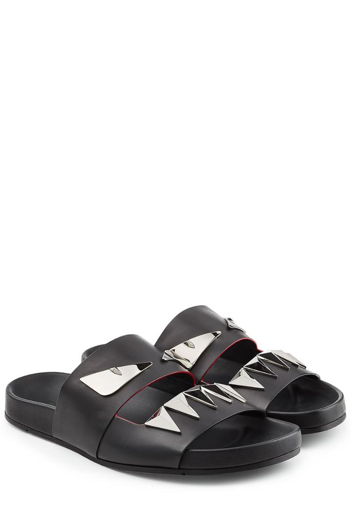 Fendi Fendi Embellished Leather Slides
