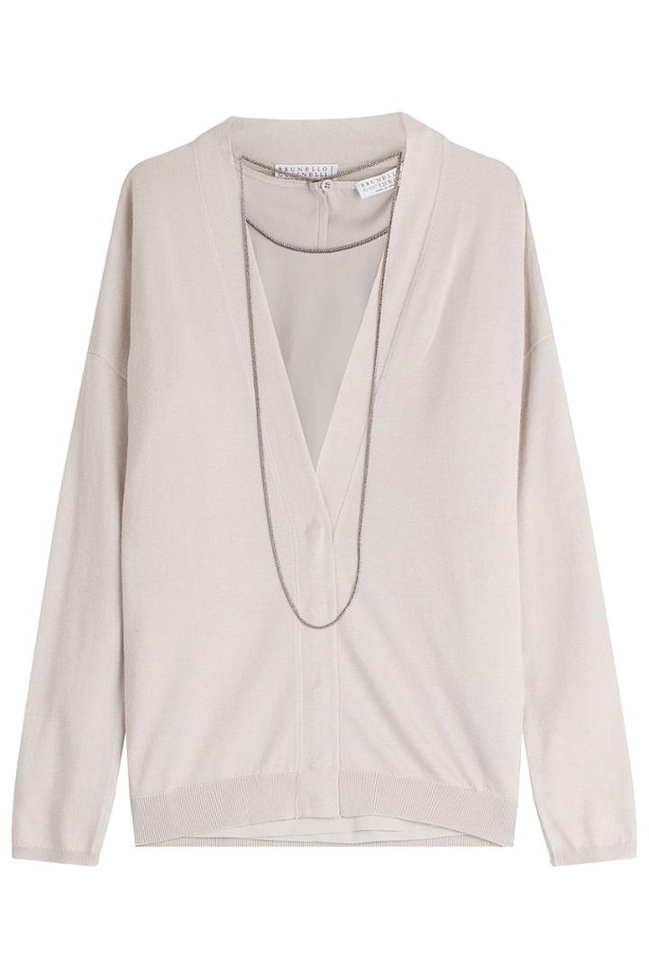Brunello Cucinelli Brunello Cucinelli Cashmere-silk Cardigan With Bead Embellishment - Beige