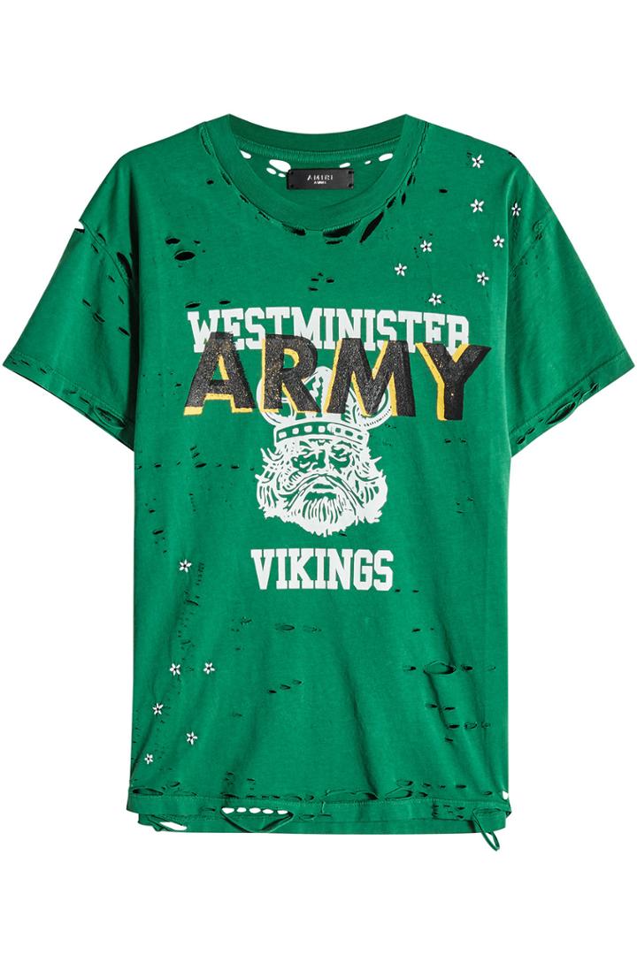 Amiri Amiri Printed Cotton T-shirt With Distressed Detail