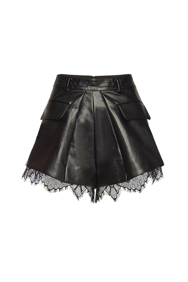 Self-portrait Self-portrait Faux Leather Shorts With Lace