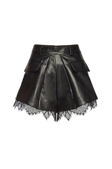 Self-portrait Self-portrait Faux Leather Shorts With Lace
