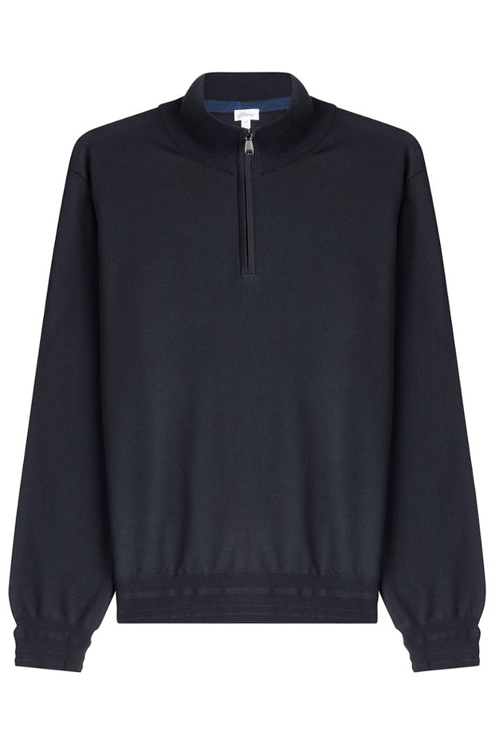 Brioni Brioni Wool Turtleneck Pullover With Zipper - Blue