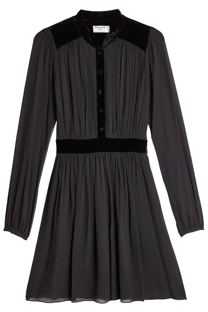 Frame Denim Frame Denim Silk Chiffon Dress With Velvet - Black