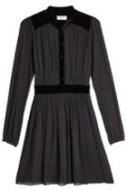 Frame Denim Frame Denim Silk Chiffon Dress With Velvet - Black