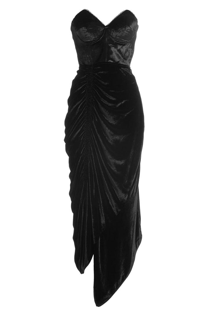 Preen Preen Draped Velvet Bandeau Dress With Silk - Black