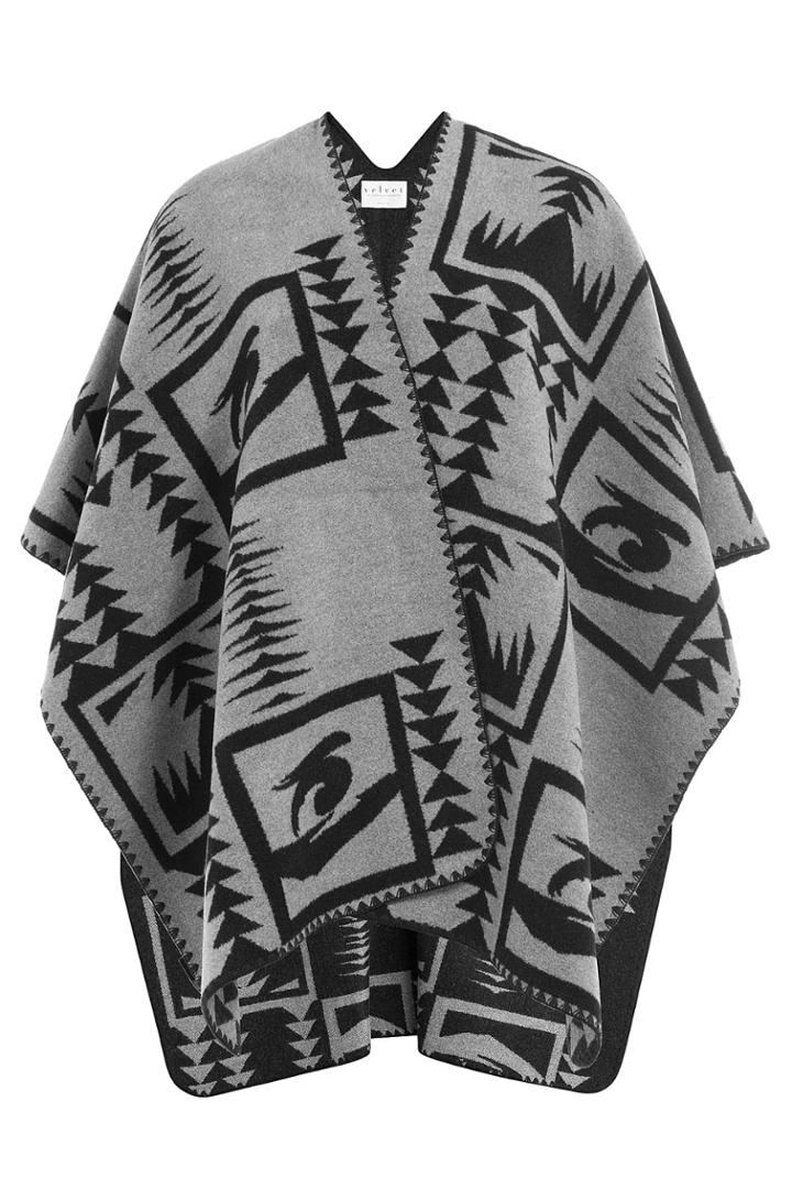 Velvet Velvet Printed Cape With Wool - Grey