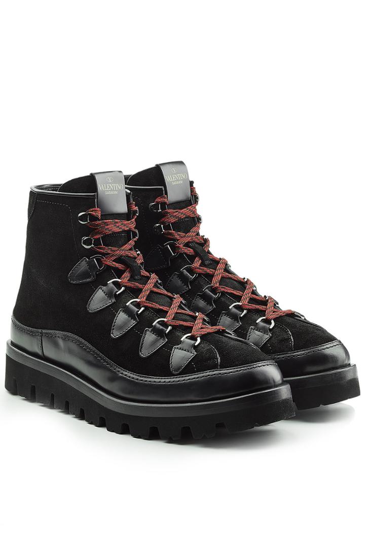 Valentino Valentino Suede Ankle Boots With Leather