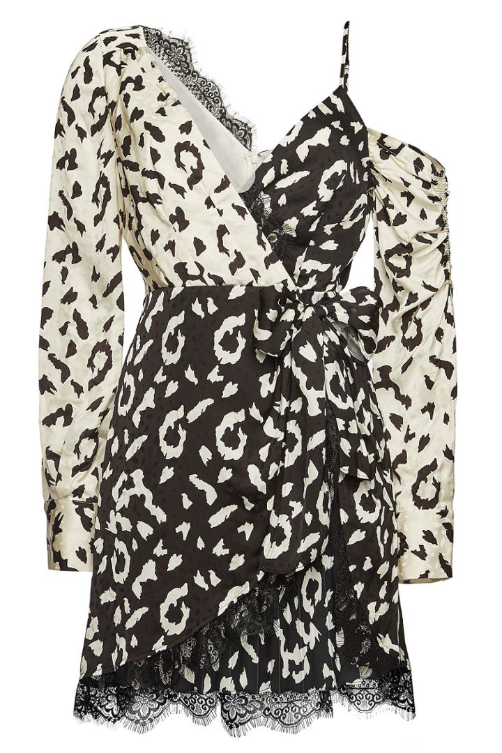 Self-portrait Self-portrait Printed Asymmetric Wrap Dress With Lace